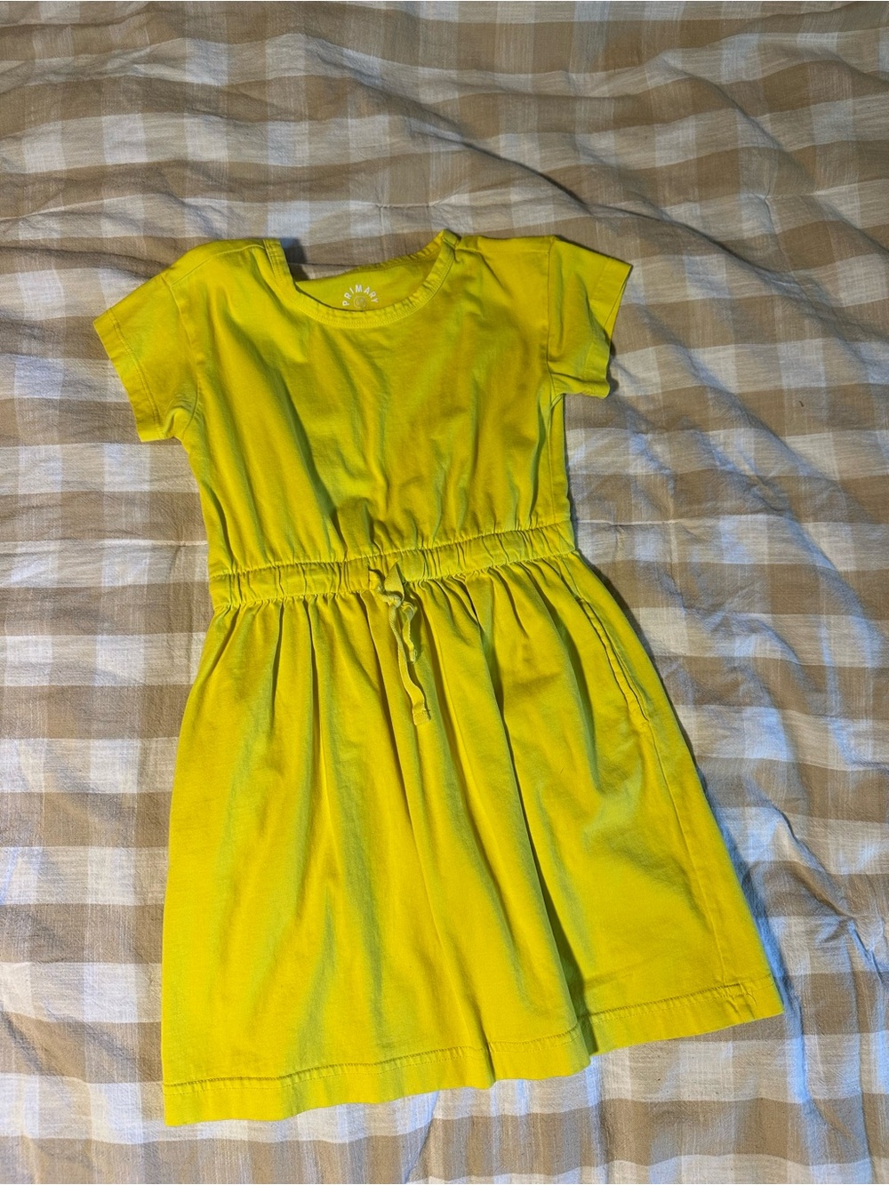 Primary Bright Yellow Drawstring Waist Girls' Dress